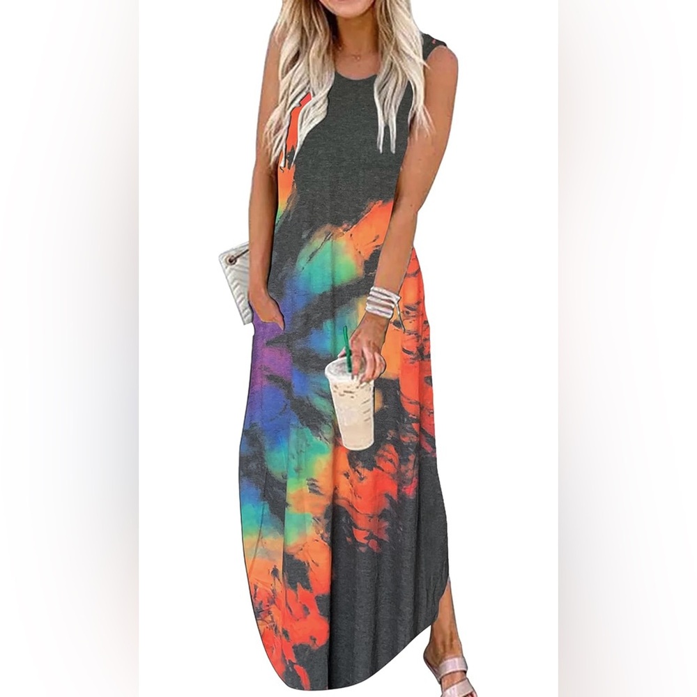 Good vibes rainbow Tie-Dye Maxi Dress
